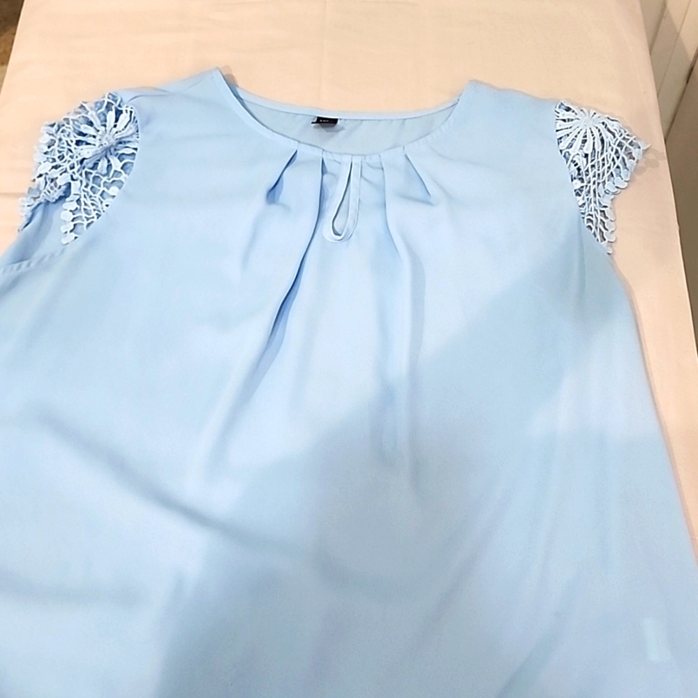 Baby Blue lace cap sleeve blouse